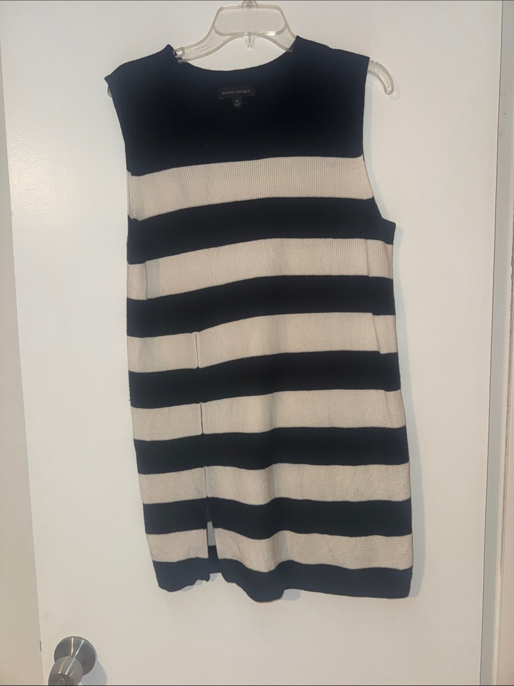 Banana Republic Black and Cream Striped Sleeveless Knit Tank Top Dress